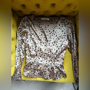 Long-Sleeve Satin Leopard Print Blouse